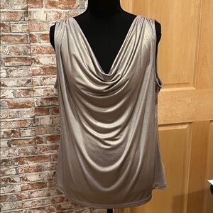 212 Collection Shirt Women’s Gold Draped Neck Shimmer Metallic Soft Tank Top Lg